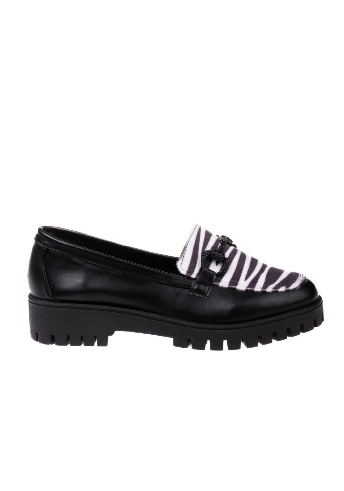 Chunky loafer με pony skin στο πάνω μέρος 185.817-L ΜΑΥΡΟ/ZEBRA