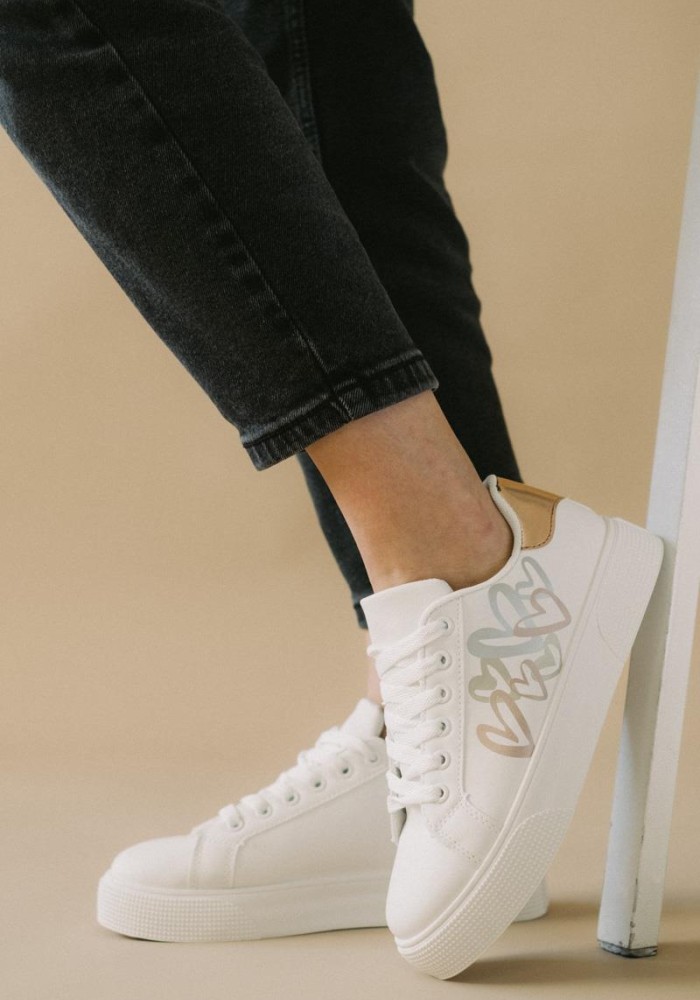 Δίσολα tennis sneakers με σχέδιο καρδιές 330.LY663-L ΑΣΠΡΟ/CHAMPAGNE