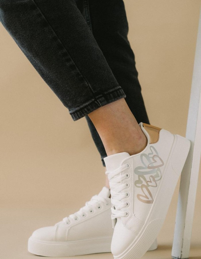 Δίσολα tennis sneakers με σχέδιο καρδιές 330.LY663-L ΑΣΠΡΟ/CHAMPAGNE