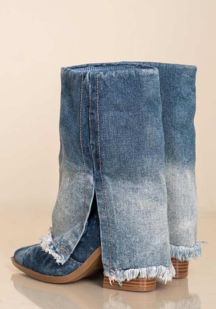 Denim western μποτάκια με ξέφτια 396.J6152-F JEAN