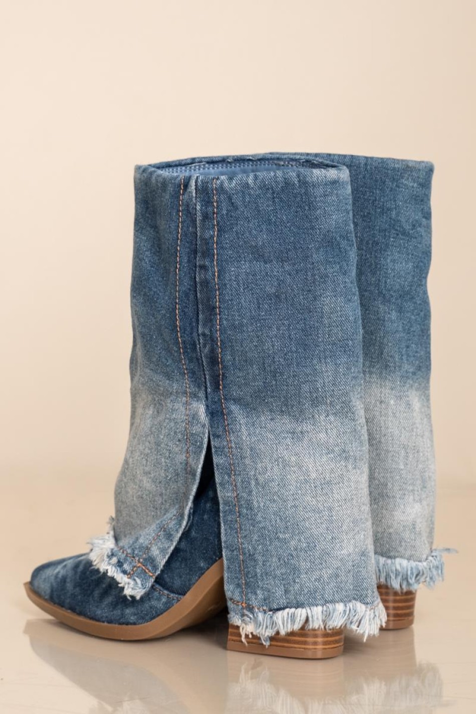 Denim western μποτάκια με ξέφτια 396.J6152-F JEAN