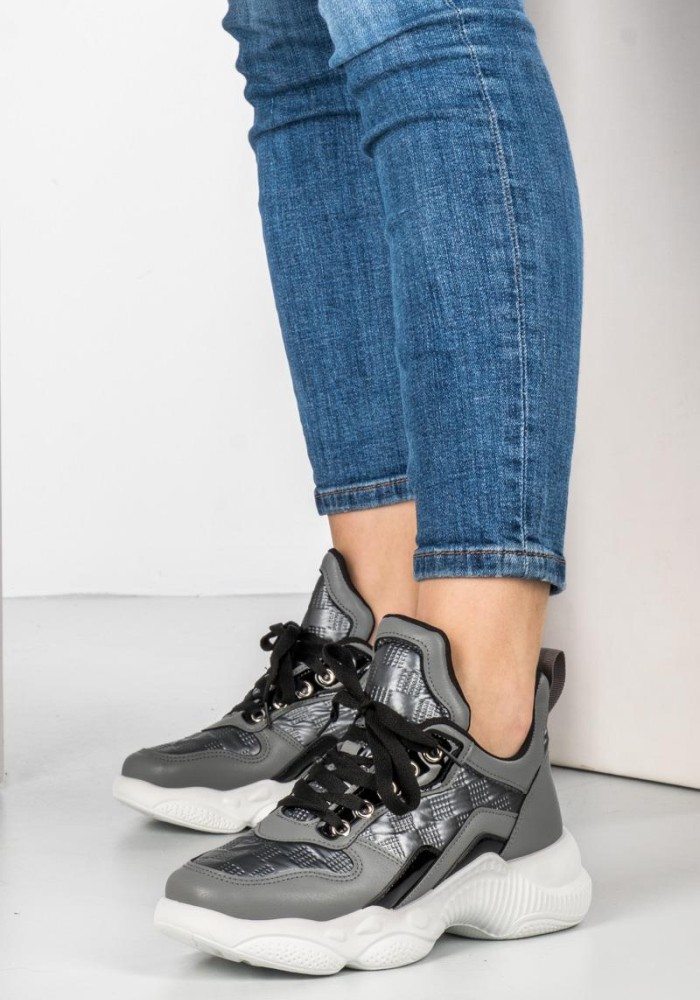 Chunky sneakers με γυαλιστερές λεπτομέρειες 306.TF180-L ΓΚΡΙ