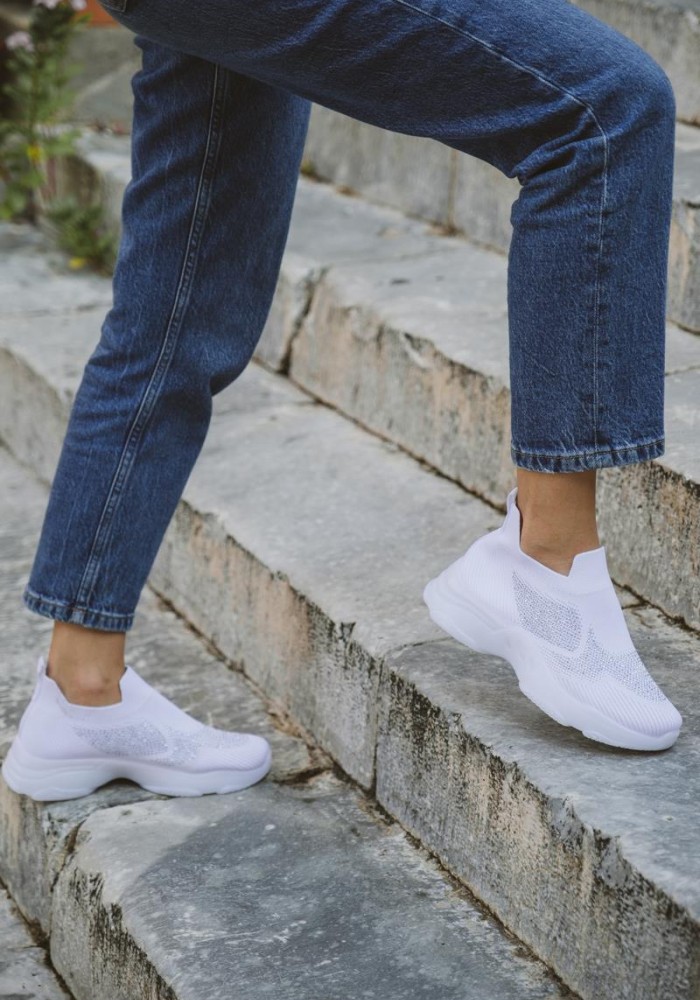 Chunky slip-on sneakers τύπου κάλτσα 416.LY505-F ΑΣΠΡΟ