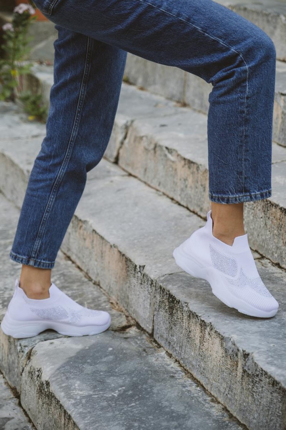 Chunky slip-on sneakers τύπου κάλτσα 416.LY505-F ΑΣΠΡΟ