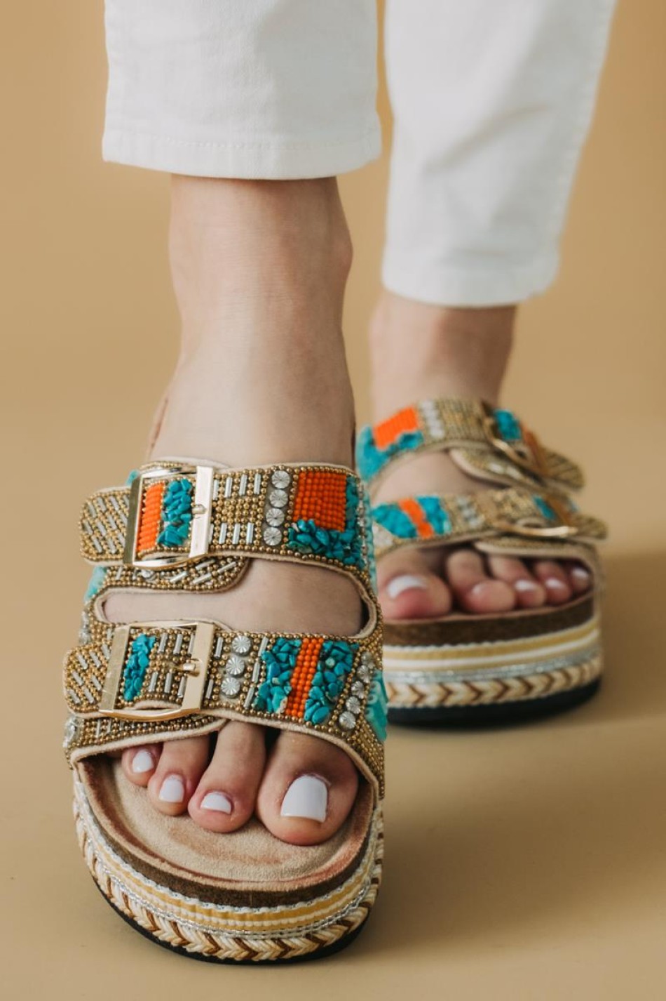 Boho style fussbett flatforms με δυο φάσες 330.TZ696-F ΜΠΕΖ