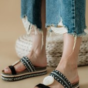 Boho style fussbett flatforms με διακοσμητικό 431.D0060-C ΜΑΥΡΟ