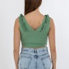 V-Cut Crop Top με Βολάν 402.0845-TOP ΠΡΑΣΙΝΟ