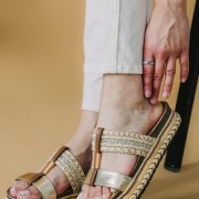 Boho style flatforms με ντυμένη σόλα 413.SX17-C ΧΡΥΣΟ