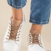 Δίσολα tennis sneakers με κορδόνια με στρας 431.OX23367-L ΑΣΠΡΟ/CHAMPAGNE