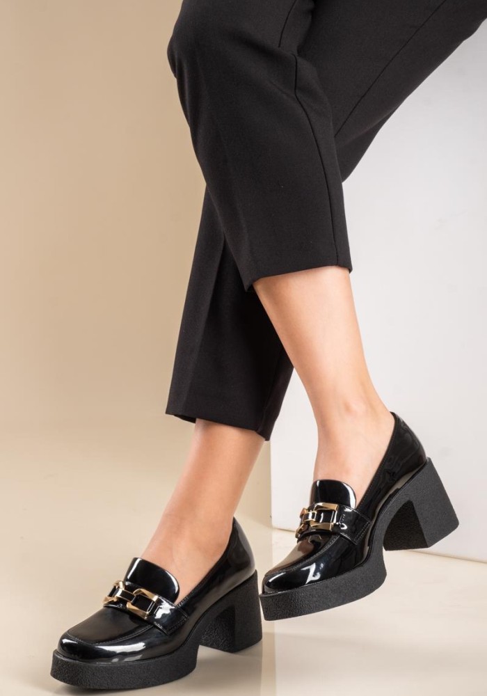 Block-heeled loafers λουστρίνι με κρεπ σόλα 330.Q8702-L ΜΑΥΡΟ