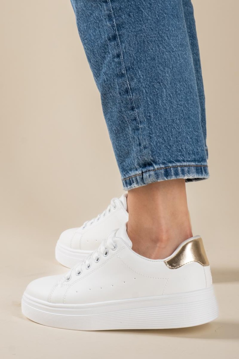 Basic tennis sneakers 431.600-2-L ΑΣΠΡΟ/ΧΡΥΣΟ