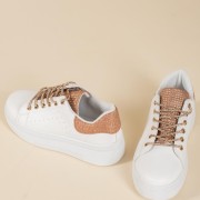 Δίσολα tennis sneakers με κορδόνια με στρας 431.OX23367-L ΑΣΠΡΟ/CHAMPAGNE