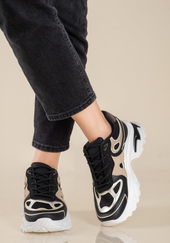 Chunky sneakers σε συνδυασμό υλικών 431.LY697-L ΜΑΥΡΟ