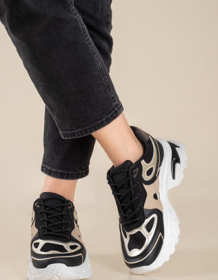 Chunky sneakers σε συνδυασμό υλικών 431.LY697-L ΜΑΥΡΟ