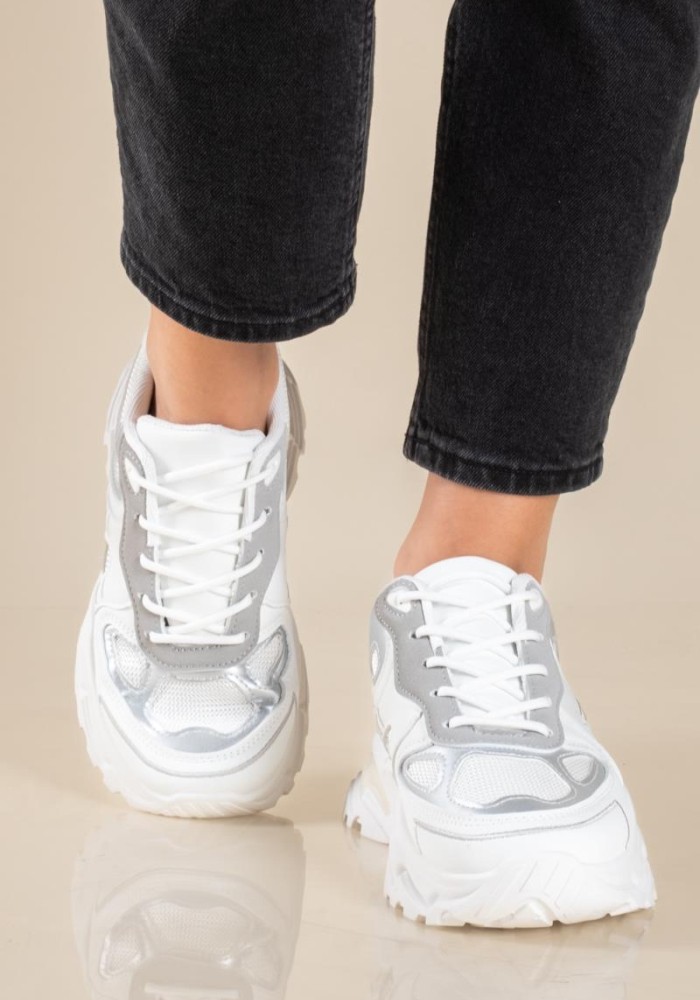 Chunky sneakers σε συνδυασμό υλικών 431.LY697-L ΑΣΠΡΟ