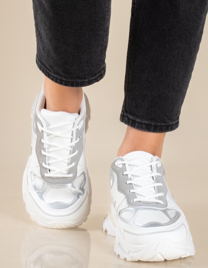 Chunky sneakers σε συνδυασμό υλικών 431.LY697-L ΑΣΠΡΟ