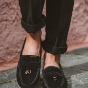 Flat suede loafers με διακοσμητικό 415.122-C ΜΑΥΡΟ