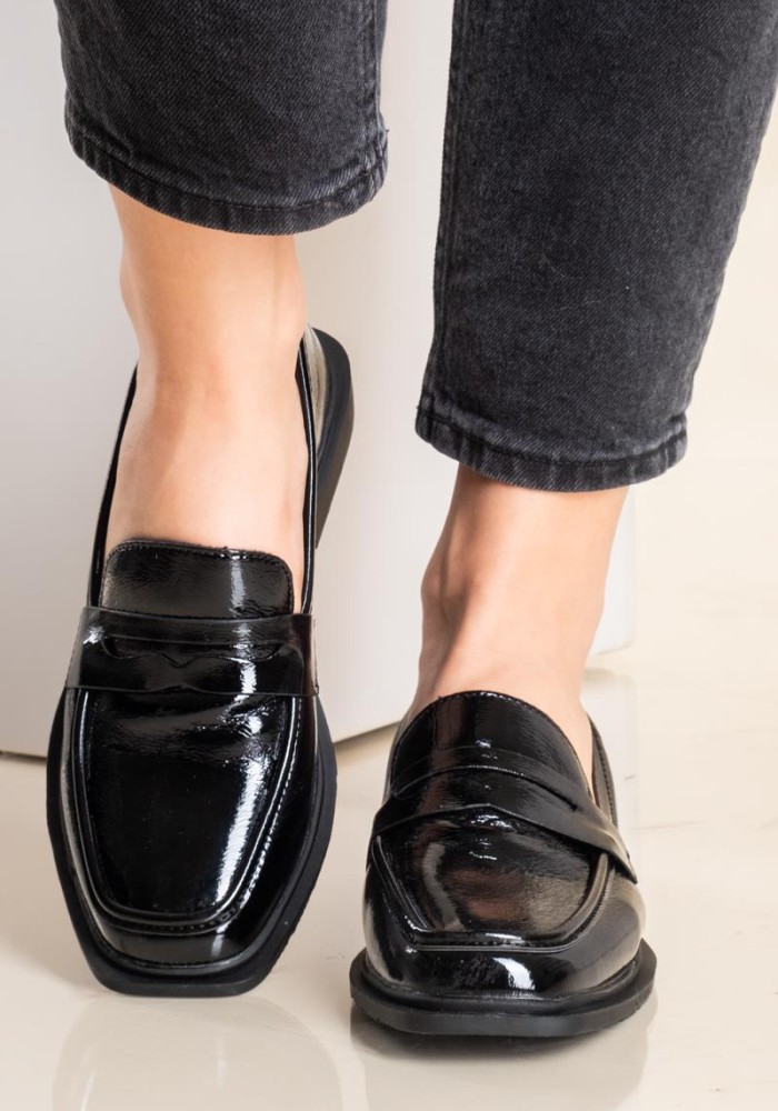 Adams λουστρίνι flat loafers 004.911-24506-LU ΜΑΥΡΟ