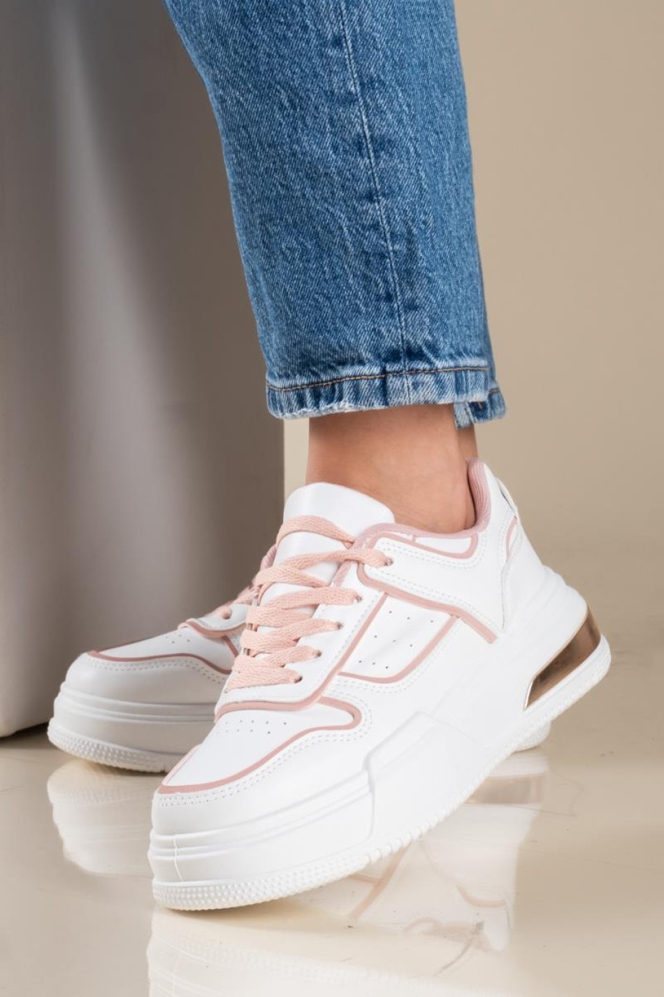 Casual sneakers σε συνδυασμό χρωμάτων 330.OX2337-L ΑΣΠΡΟ/ΡΟΖ