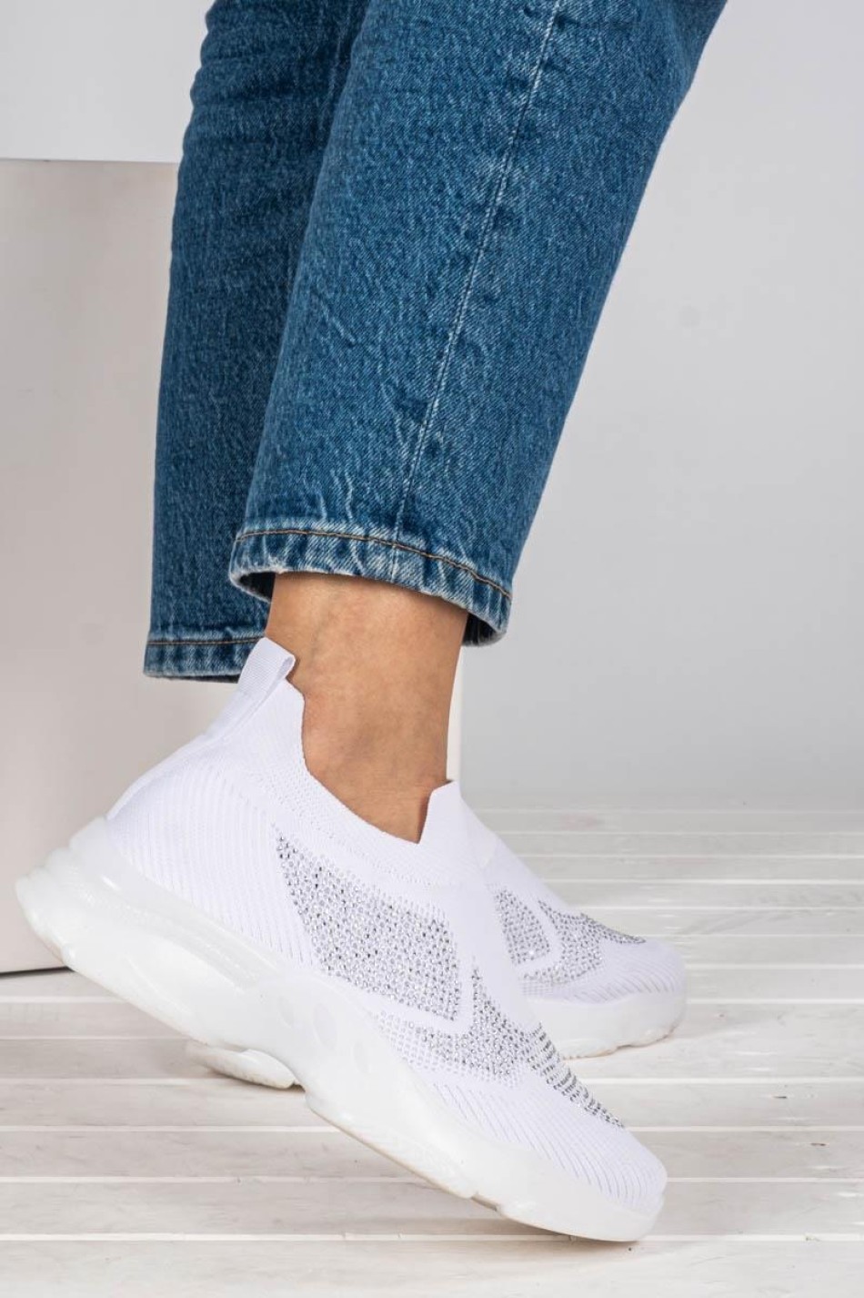 Chunky slip-on sneakers τύπου κάλτσα 416.LY505-F ΑΣΠΡΟ