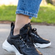 Chunky sneakers με γυαλιστερές λεπτομέρειες 306.TF180-L ΜΑΥΡΟ