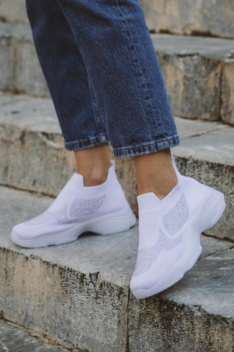 Chunky slip-on sneakers τύπου κάλτσα 416.LY505-F ΑΣΠΡΟ