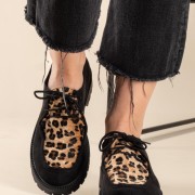 Δετό loafer με animal print 330.2502-PS ΜΑΥΡΟ/ΛΕΟΠΑΡ