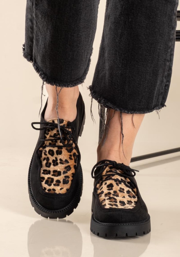 Δετό loafer με animal print 330.2502-PS ΜΑΥΡΟ/ΛΕΟΠΑΡ