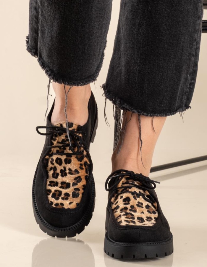 Δετό loafer με animal print 330.2502-PS ΜΑΥΡΟ/ΛΕΟΠΑΡ