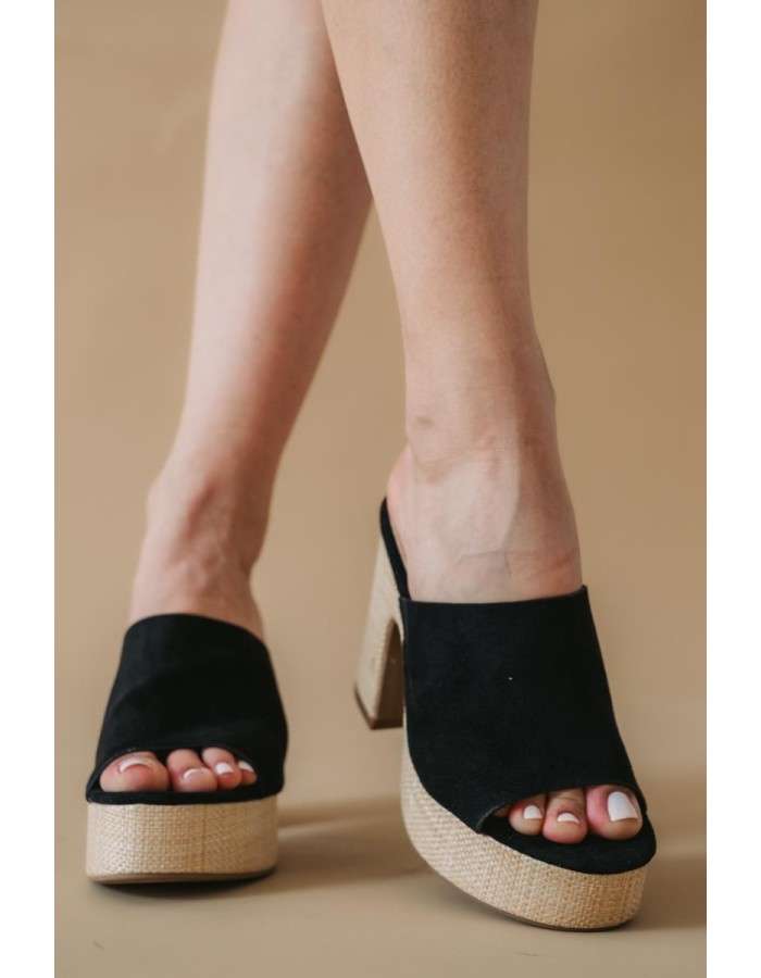 Suede mules με φαρδιά φάσα 431.L23603-C ΜΑΥΡΟ