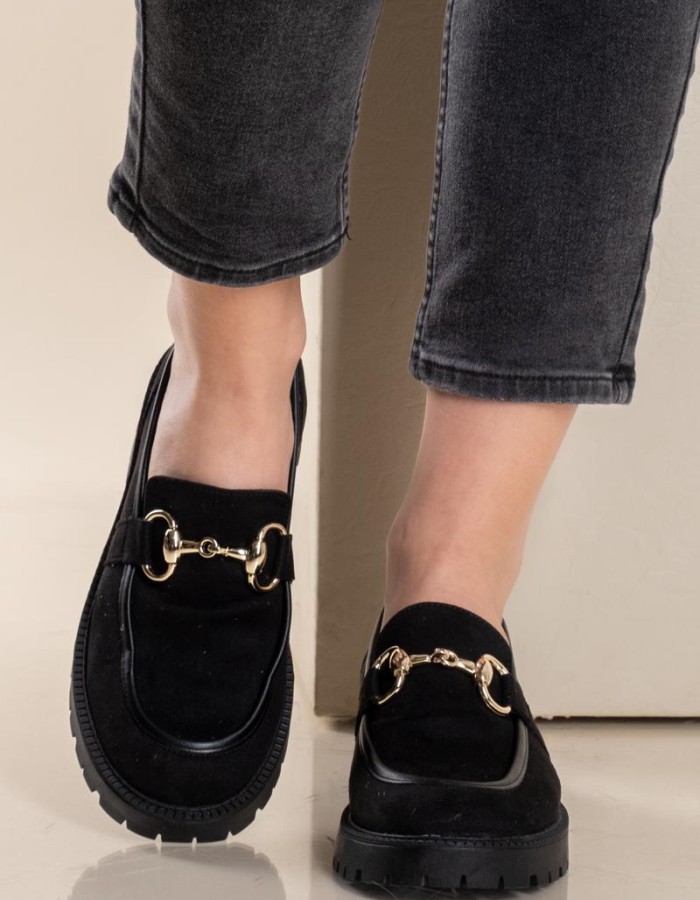 Pony skin loafer με χρυσή αλυσίδα 330.2503-PS ΜΑΥΡΟ