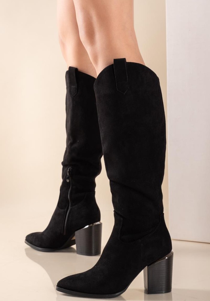 Western suede μπότες με εξωτερικές ραφές 431.7612-T03-C ΜΑΥΡΟ