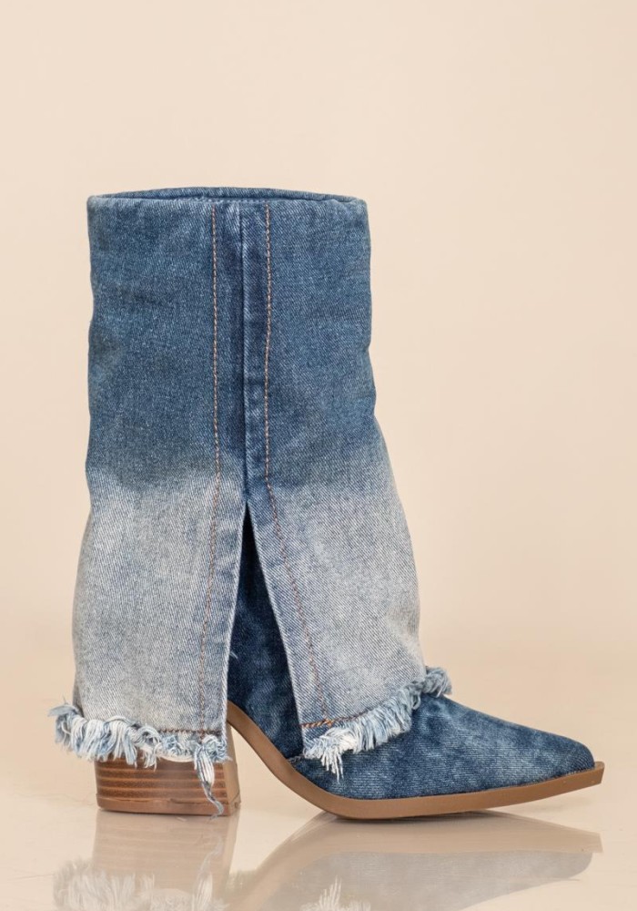 Denim western μποτάκια με ξέφτια 396.J6152-F JEAN