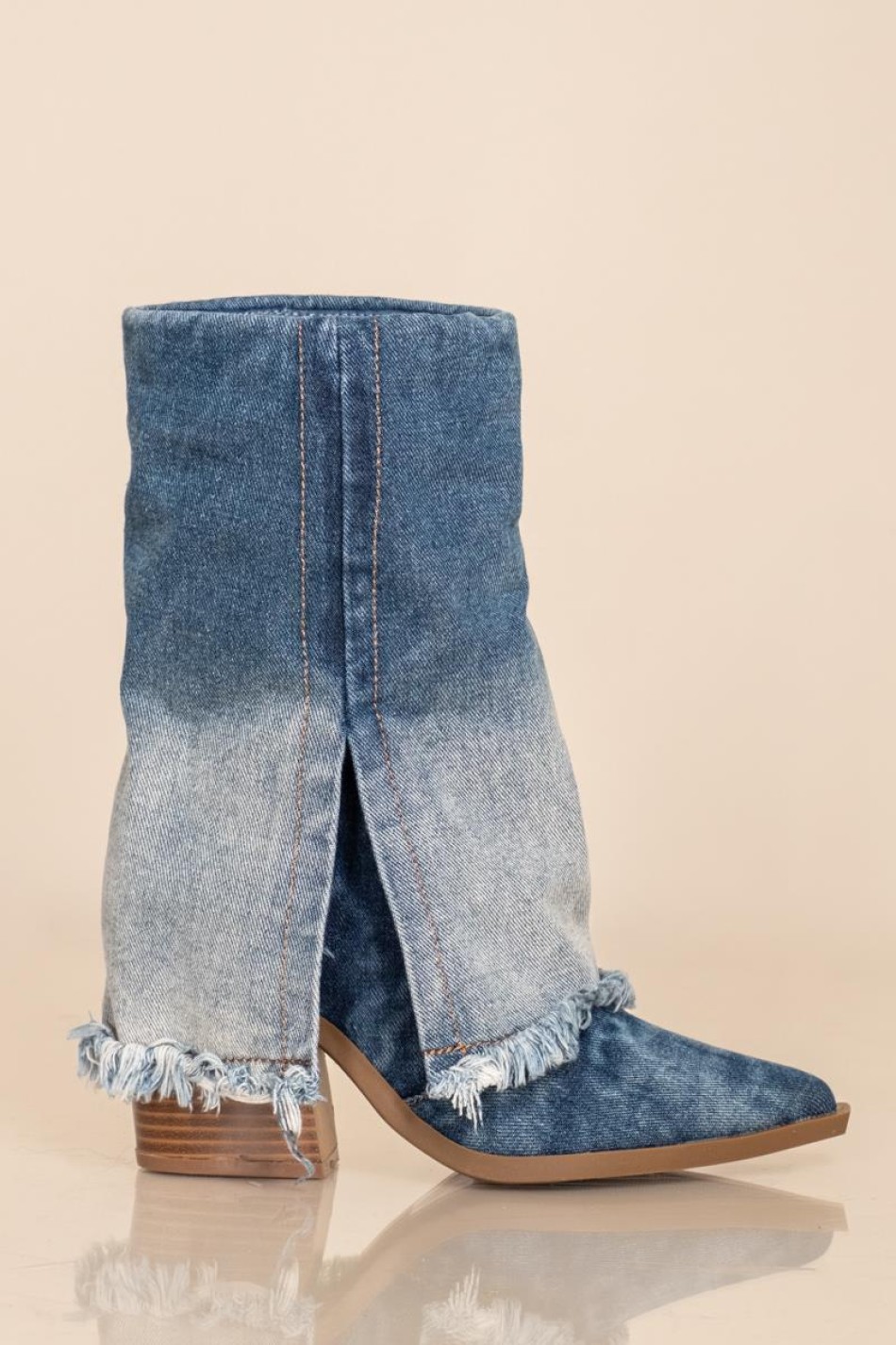 Denim western μποτάκια με ξέφτια 396.J6152-F JEAN