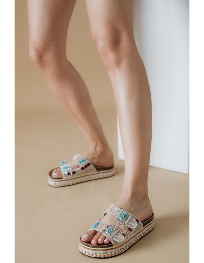 Boho style fussbett flatforms με δυο φάσες 431.HD-055-301-L ΜΠΕΖ