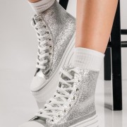 Δίσολα υφασμάτινα sneakers μποτάκια με glitter ΑΣΗΜΙ