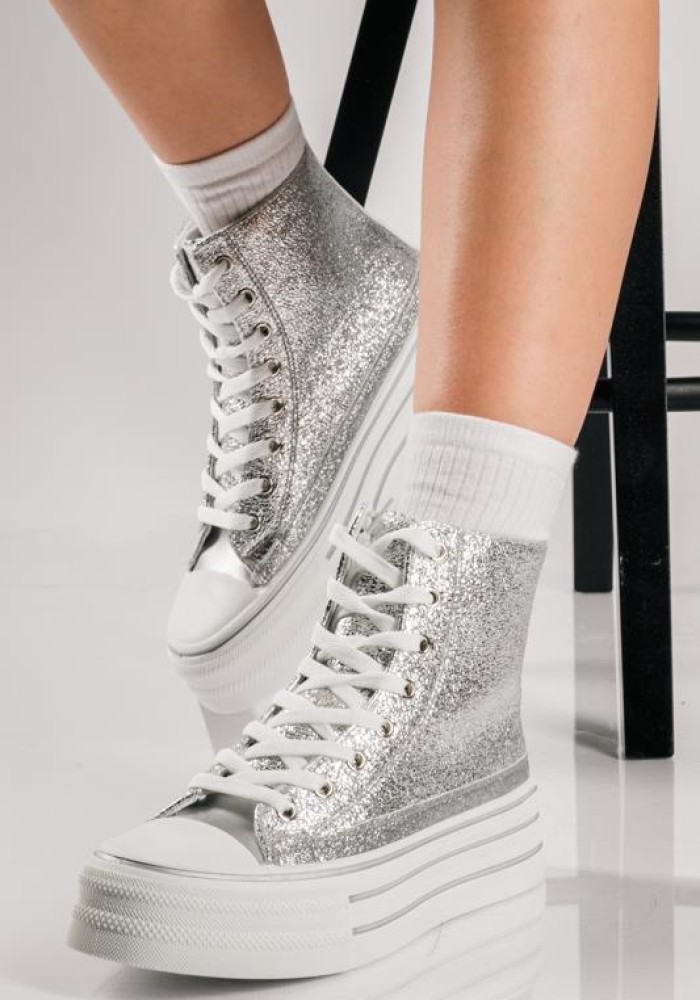 Δίσολα υφασμάτινα sneakers μποτάκια με glitter ΑΣΗΜΙ