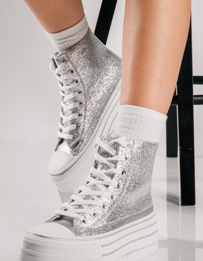 Δίσολα υφασμάτινα sneakers μποτάκια με glitter ΑΣΗΜΙ