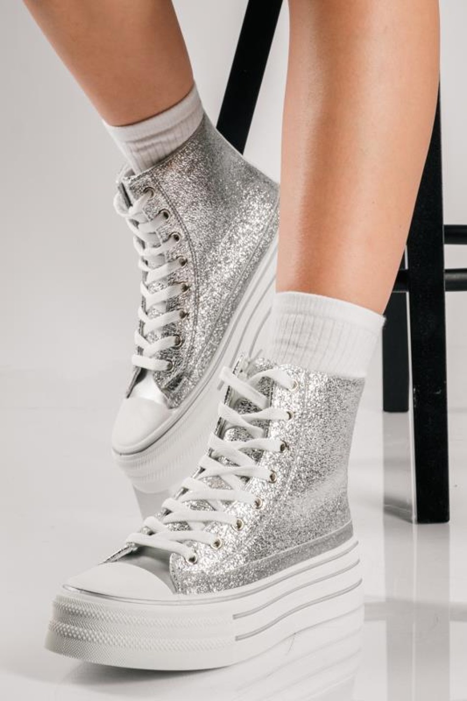 Δίσολα υφασμάτινα sneakers μποτάκια με glitter ΑΣΗΜΙ