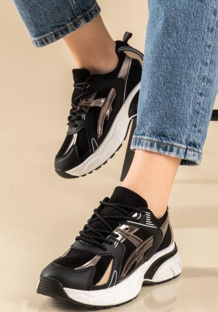 Chunky sneakers σε συνδυασμό υλικών ΜΑΥΡΟ