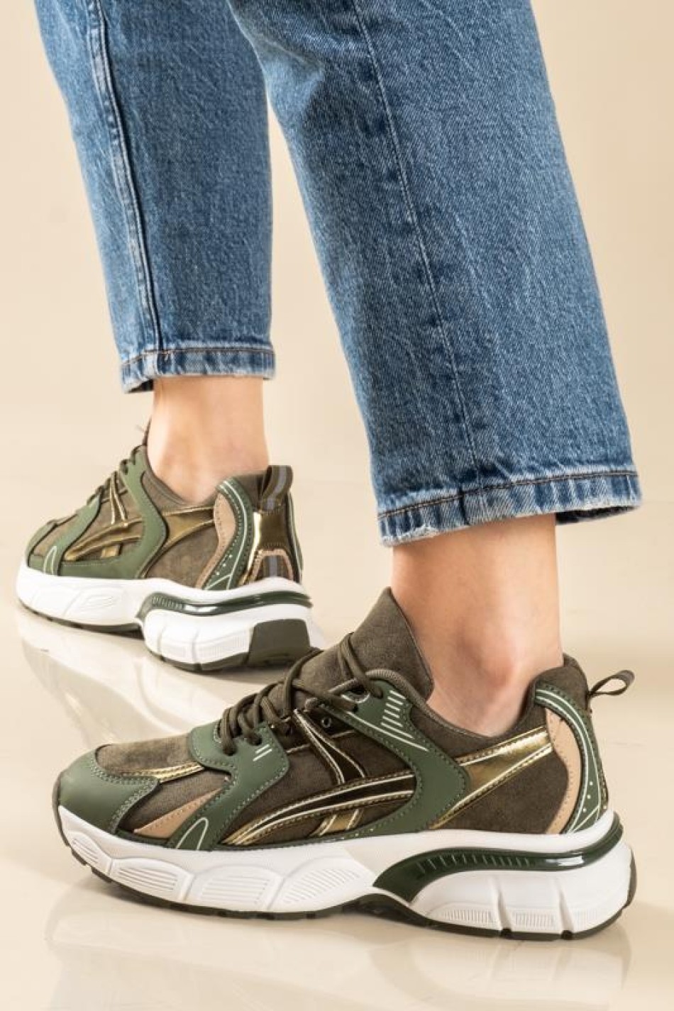 Chunky sneakers σε συνδυασμό υλικών ΠΡΑΣΙΝΟ