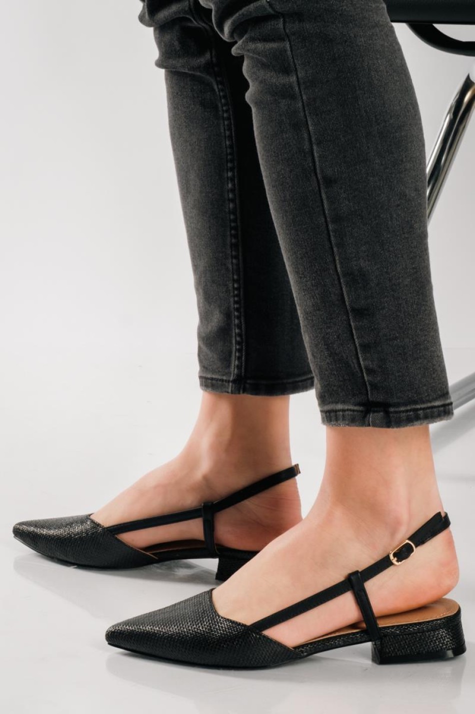 Slingback μυτερές μπαλαρίνες ΜΑΥΡΟ