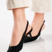 Slingback suede μυτερές γόβες ΜΑΥΡΟ