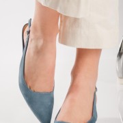 Slingback suede μυτερές γόβες ΓΑΛΑΖΙΟ