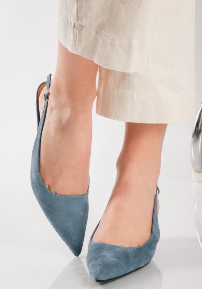 Slingback suede μυτερές γόβες ΓΑΛΑΖΙΟ