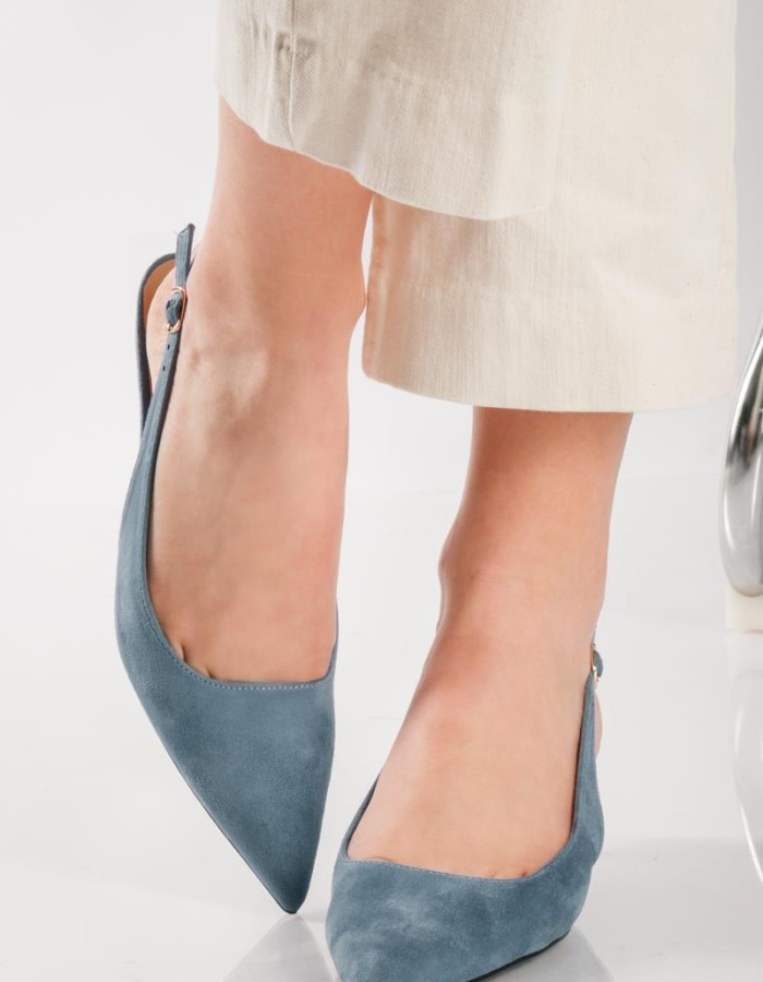 Slingback suede μυτερές γόβες ΓΑΛΑΖΙΟ