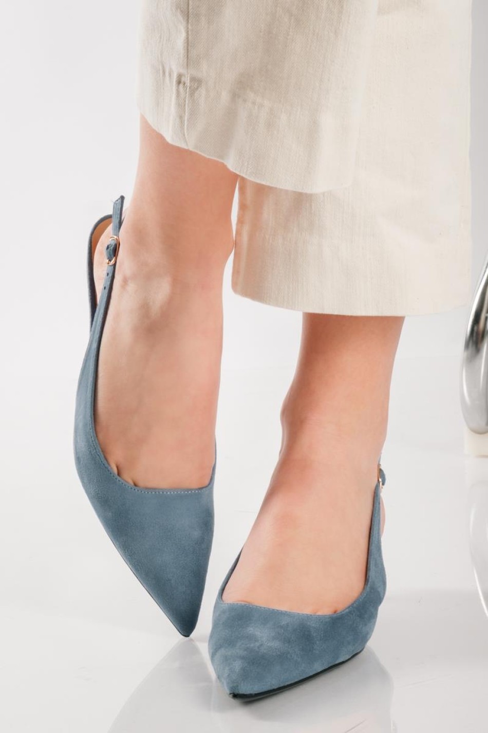 Slingback suede μυτερές γόβες ΓΑΛΑΖΙΟ