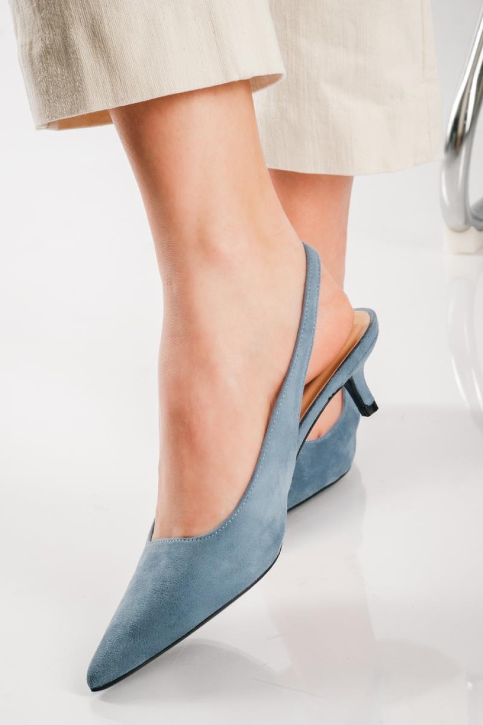 Slingback suede μυτερές γόβες ΓΑΛΑΖΙΟ