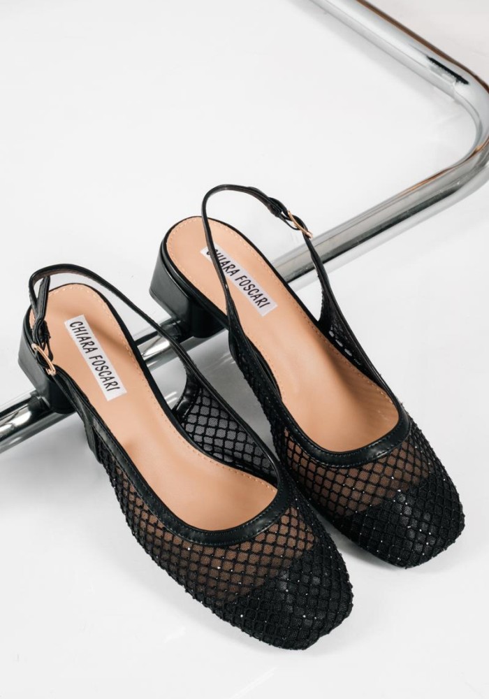 Slingback γόβες με διαφάνεια και διακριτικές λάμψεις ΜΑΥΡΟ