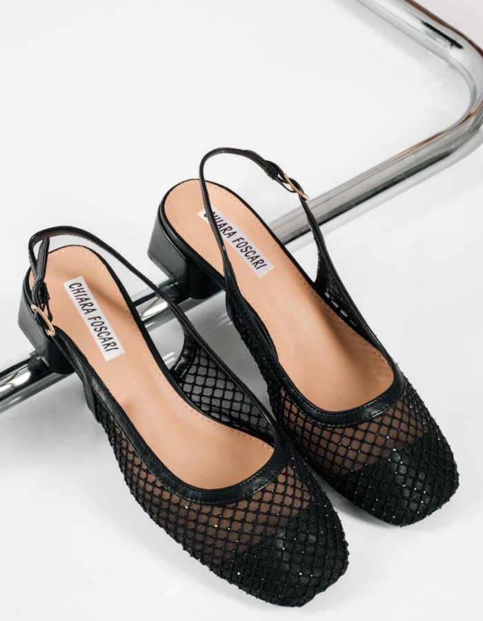 Slingback γόβες με διαφάνεια και διακριτικές λάμψεις ΜΑΥΡΟ